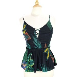 NWT Patrons of Peace Tank Top size M Smocked Crinkle Tropical Marine‎